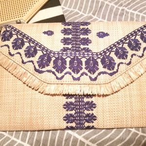 Indigo Embroidered City Slim Clutch